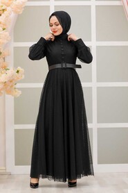 Black Hijab Evening Dress 30170S - 1