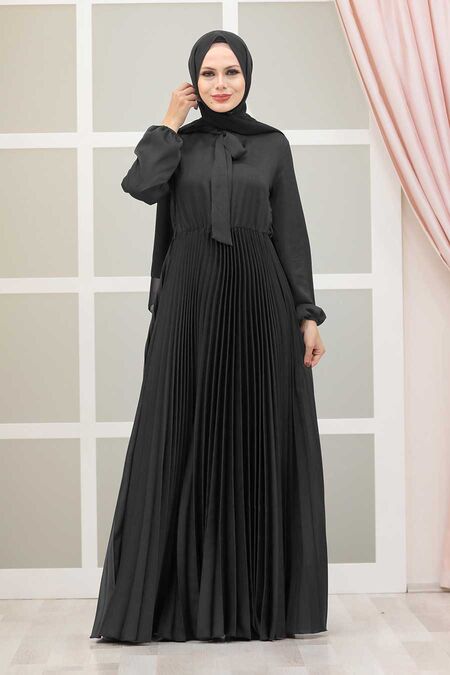  Satin Black Islamic Clothing Engagement Dress 3031S - NEVA STYLE