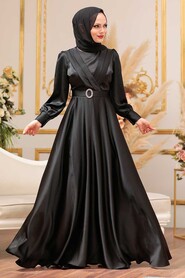  Satin Black Muslim Fashion Wedding Dress 31290S - 1