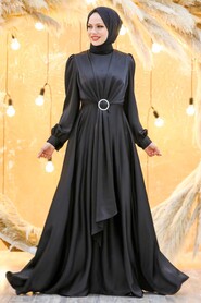  Long Sleeve Black Hijab Evening Dress 3145S - 3