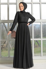 Black Hijab Evening Dress 32670S - 1