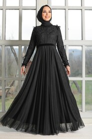 Black Hijab Evening Dress 32670S - 3