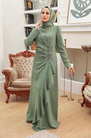  Modern Almond Green Islamic Bridesmaid Dress 32671CY - 1