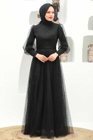  Long Sleeve Black Hijab Wedding Dress 32763S - 1