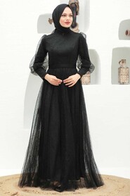  Long Sleeve Black Hijab Wedding Dress 32763S - 2