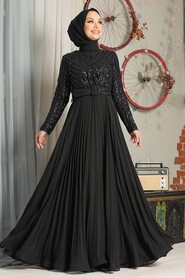 Black Hijab Evening Dress 33130S - 1