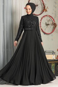 Black Hijab Evening Dress 33130S - 2