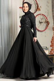 Black Hijab Evening Dress 33130S - 3