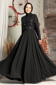 Black Hijab Evening Dress 3316S - 1