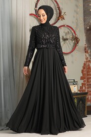 Black Hijab Evening Dress 3316S - 2