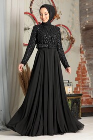 Black Hijab Evening Dress 3316S - 3