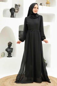  Long Black Modest Islamic Clothing Evening Dress 33490S - 1