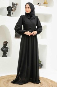  Long Black Modest Islamic Clothing Evening Dress 33490S - 2