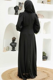  Long Black Modest Islamic Clothing Evening Dress 33490S - 3