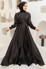  Satin Black Islamic Engagement Gown 3367S - 1