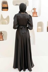  Satin Black Islamic Engagement Gown 3367S - 2