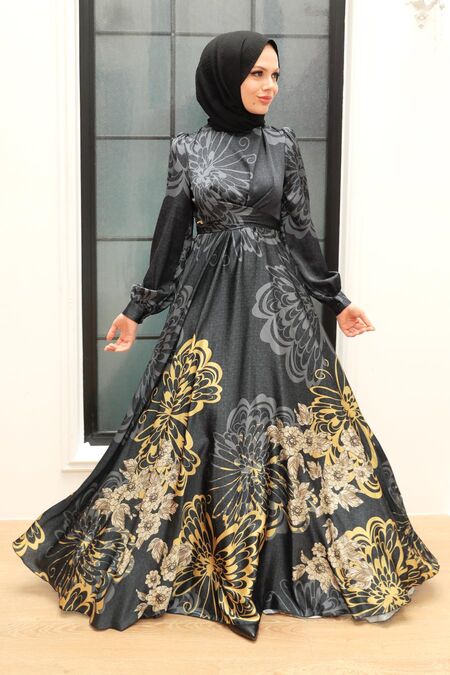  Luxury Black Islamic Bridesmaid Dress 3432S - NEVA STYLE