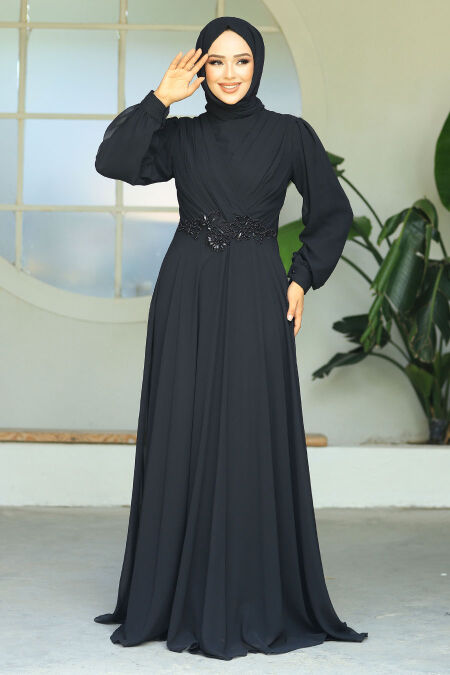  Stylish Black Islamic Evening Gown 3435S - NEVA STYLE
