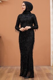 Black Hijab Evening Dress 3447S - 1