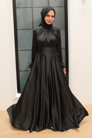  Long Black Modest Prom Dress 3449S - 2