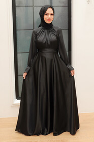  Long Black Modest Prom Dress 3449S - 1