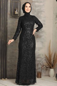 Black Hijab Evening Dress 3450S - 3