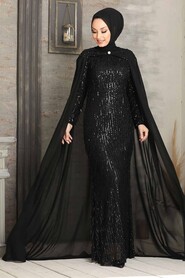 Black Hijab Evening Dress 3450S - 2