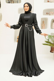  Long Sleeve Black Islamic Long Sleeve Maxi Dress 3454S - 1
