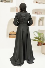  Long Sleeve Black Islamic Long Sleeve Maxi Dress 3454S - 2