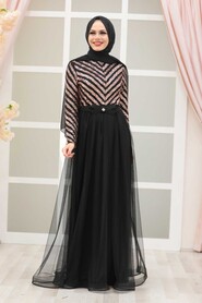  Stylish Black Muslim Wedding Gown 3508S - 1