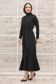 Black Hijab Evening Dress 40530S - 2