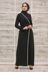 Black Hijab Evening Dress 40581S - 1