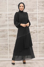 Black Hijab Evening Dress 40602S - 1