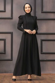 Black Hijab Evening Dress 40710S - 2