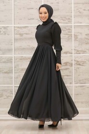 Black Hijab Evening Dress 40720S - 2