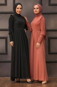 Black Hijab Evening Dress 40720S - 3