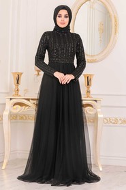 Black Hijab Evening Dress 40910S - 1