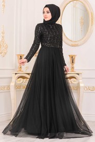 Black Hijab Evening Dress 40910S - 2