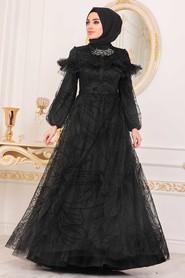 Black Hijab Evening Dress 41090S - 1