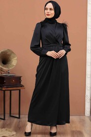  Satin Black Hijab Engagement Dress 4199S - 2