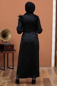  Satin Black Hijab Engagement Dress 4199S - 3