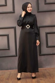  Long Black Hijab Hijab Evening Gown 43650S - 1