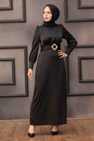  Long Black Hijab Hijab Evening Gown 43650S - 2