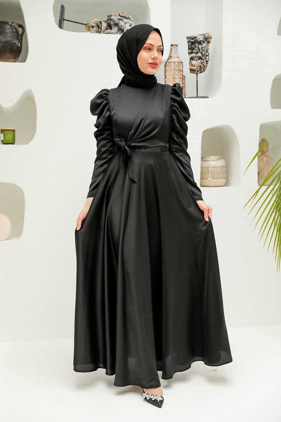 Luxorious Black Modest Islamic Clothing Evening Dress 4570s Neva 2945