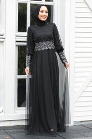 Black Hijab Evening Dress 50110S - 1