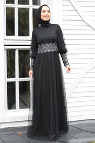 Black Hijab Evening Dress 50110S - 2