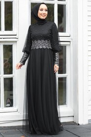 Black Hijab Evening Dress 50110S - 3