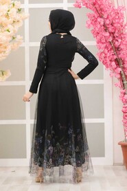  Black Turkish Hijab Long Sleeve Dress 50171S - 4