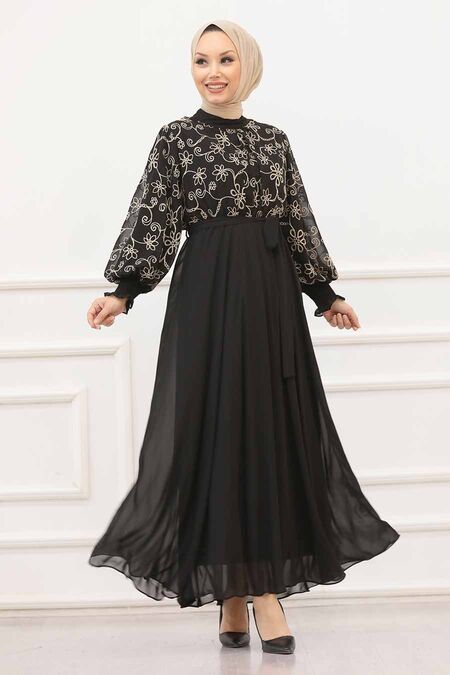 Black Hijab Evening Dress 51401S - NEVA STYLE