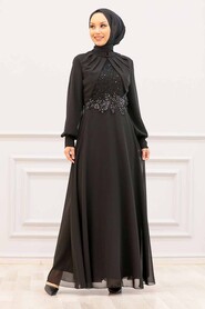 Black Hijab Evening Dress 52785S - 1